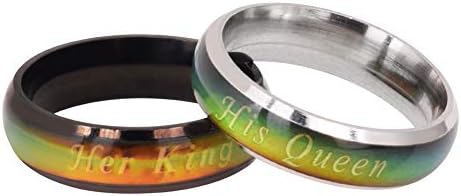 PHD LTD Titanium Steel Thermal Change Color Her King His Queen Ring Forever Real Love Lovers Ring Promise Wedding Bands Promise Couple Rings Size6-11