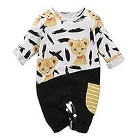 MINKOU Baby Romper, Long Sleeve Lion Print Patchwork Jumpsuits (Black, 70)