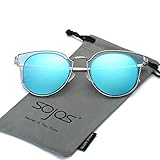 SojoS Fashion Polarized Sunglasses UV Mirrored Lens Oversize Metal Frame SJ1057 With Silver Frame/Blue Mirrored Lens
