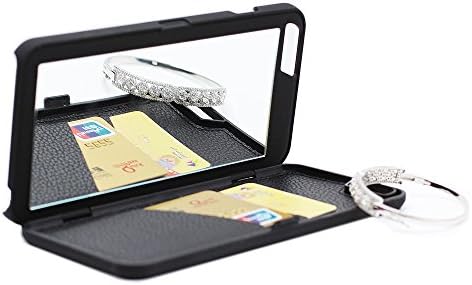 iPhone 6/ 6S Case- SUNYI Fashion Hidden Cosmetic Make-up Mirror Wallet Cover Card Slots with Stand Feature Premium PU Leather PC Phone Back Cover Case for iPhone 6 6S (Black)