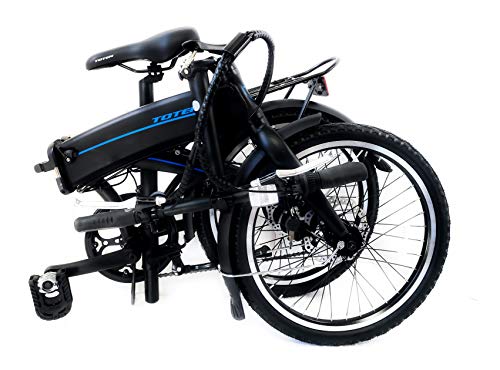 Totem Electric Bicycle 250W Commuter Series 20" Folding Bike w/Removable 36V Battery, 5 Level Pedal Assist and Pedal-Free Mode, USB Charging Port, Lightweight 44 lbs, Ships Fully Assembled - Black