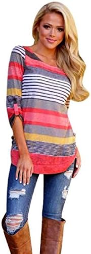 Stripe T-Shirt,Leegor Fashion Autumn winter Blouse Ladies Casual Tops (L, Red)