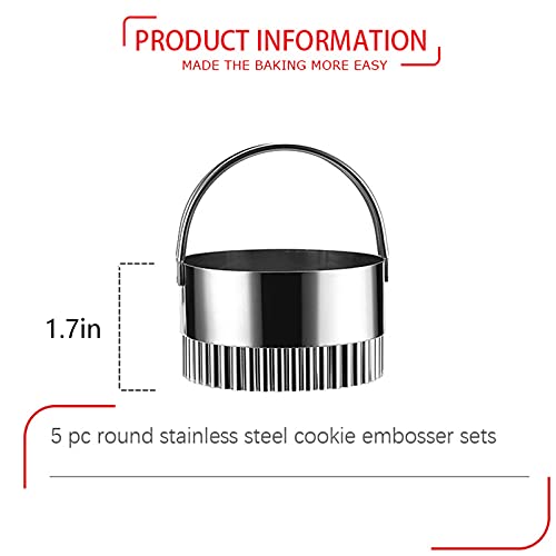 Biscuit Cutters Set, 5 Pcs Cookies Plain Edge Cutter with Handle, 18/8