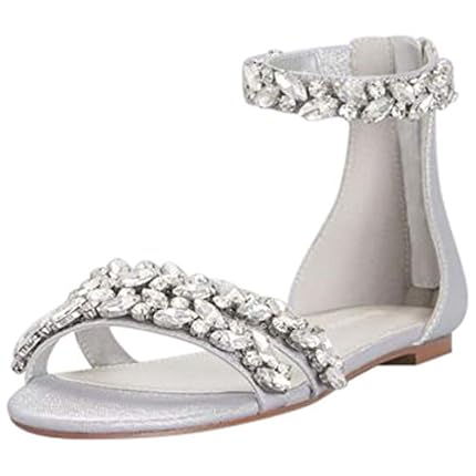 David’s Bridal Jeweled Metallic Ankle Strap Flat Sandals Style Alessia