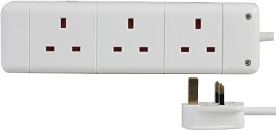 PRO ELEC 3 Gang Extension Lead 5m White Power Cord Cable Socket Outlet