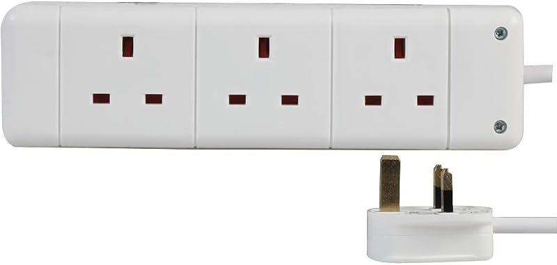 PRO ELEC 3 Gang Extension Lead 5m White Power Cord Cable Socket Outlet