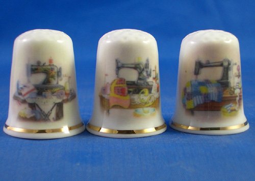 Porcelain China Collectable Thimbles - Set of Three Sewing Tables