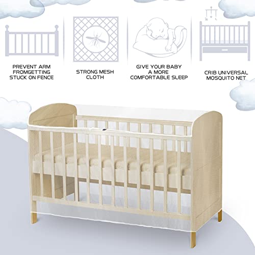 Crib Mosquito Net, Fine Mesh Anti-Insect Net with Zipper for Cots and Mini Cribs, Quick and Easy Access to Your Baby, Universal Size Fits Most Beds