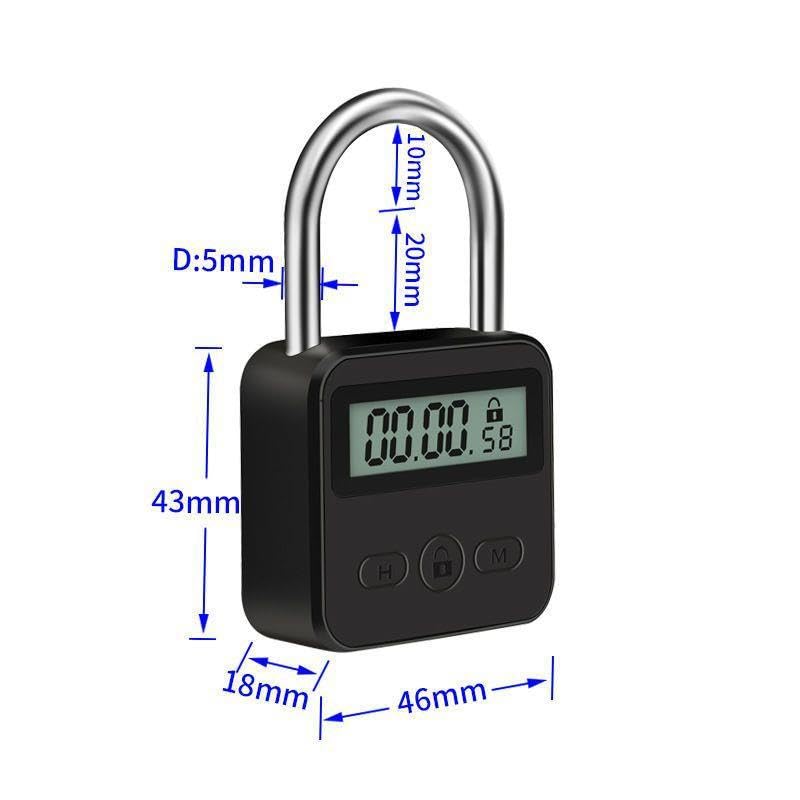 Enajucy Metal Timer Lock - Electronic Time Padlock with LCD Display - USB Rechargeable (Black)
