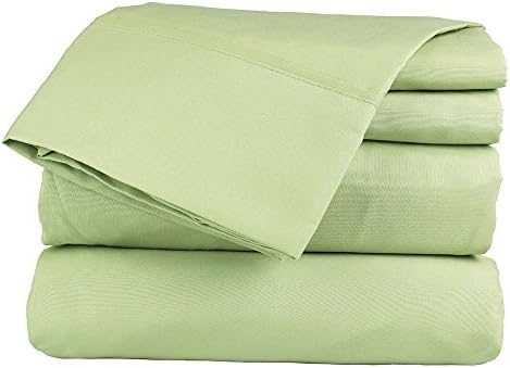Sage Solid Queen Size Ultra Soft Natural 4 PCs Bed Sheet Set 16" Deep Elastic All Round 100% Cotton 400-Thread-Count Extremely Stronger Durable By Aashi