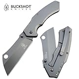 Buckshot 8” Aircraft Grey Spring Assisted Thumb Open Pocket Cleaver Stainless Steel Razor Blade Knife Tactical & Hunting | with Holt Multi Tool Key Chain