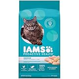 IAMS PROACTIVE HEALTH Adult Indoor Weight Control & Hairball Control Dry Cat Food with Chicken, Turkey, and Garden Greens, 7 lb. Bag