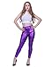 HDE Womens Purple Metallic Leggings Shiny Liquid Bottoms