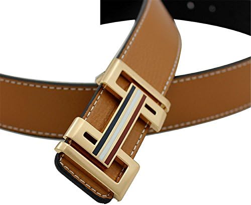 Meetloveyou Belts Men Cowskin Thread Grain Luxury Mens Belt Metals Alloys Smooth Buckle brown1 120cm