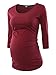 BBHoping Women's Side Ruched 3/4 Sleeve Maternity Scoopneck T Shirt Top Pregnancy Clothes, Wine Red, X-Large