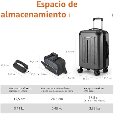 Bagagem de mão rígida com rodas, conjunto de 3 unidades, mala compacta de viagem e de mão, expansível, 4 rodas giratórias, preto