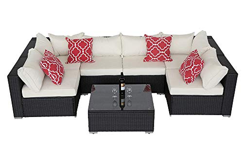 Do4U 7pcs Outdoor Patio Garden Rattan Wicker Sofa Set Sectional Furniture Set (Expresso-4555)