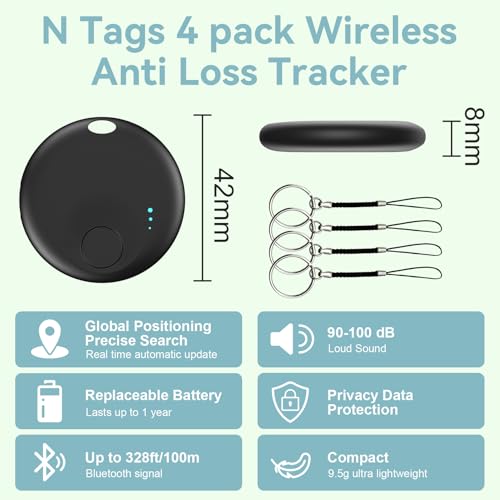 Android Air Tracker, 4 PCS Smart Tracker Tag GPS Key Locator Compatible with Find Device(Android Only), Bluetooth Tracker Tag Compatible for Wallets, Keys, Backpacks (Black)