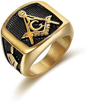 EZSONA Men's Gold Stainless Steel Domineering Vintage Freemason Masonic Rings