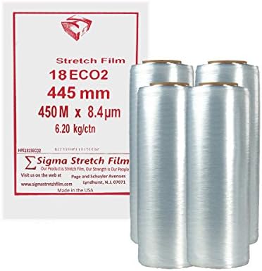 Sigma Stretch Film EcoSupreme Premium Grade Stretch Wrap, 13 in. x 1500 ft. 8.4 Microns, Pack of 4