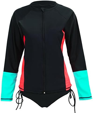 ZDUND Wapaaw Women's Plus Size Long Sleeve Rash Guard UPF 50+ UV Sun Protection Zip Front Swimsuit Shirt Surfing Shirt Tops (Black, 4XL)