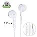 Amoner Premium Earphones with Stereo Mic & Remote Control for iPhone 6S/iPhone 6, iPhone 6 Plus,iPhone 5s 5c 5, iPad / iPod and More - White (Pack of 2)