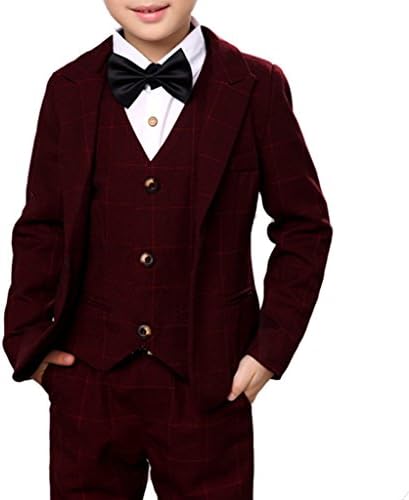 Boys Formal Grid Suit Set 3-pcs Jacket Vest and Pants