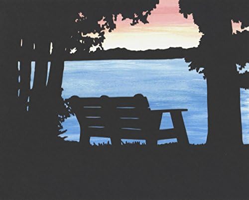 Adirondack Bench by the Lake paper cut silhouette with watercolor background 10"X8"
