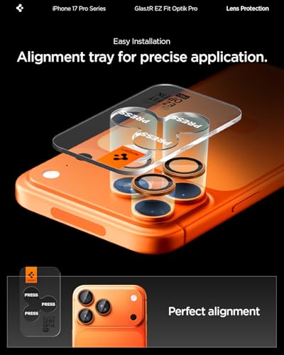 Spigen Camera Lens Screen Protector [GlasTR EZ Fit Optik Pro] Designed for iPhone 17 Pro Max | iPhone 17 Pro [Case Friendly] - Cosmic Orange [2 Pack]