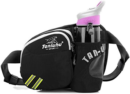 Running Belt Fanny Pack Waist Pack Pockets with Water Bottle Holder Waterproof Reflective Sport Belt Pouch Bag for iPhone 8 8 Plus X Samsung Key for Running Hiking Cycling Travelling Gym (Black)