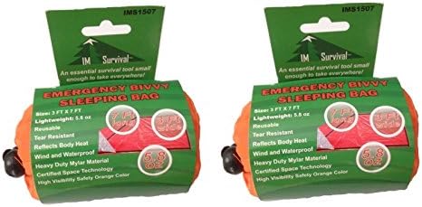 2 Pack Emergency Sleeping Bag Bivvi Bivvy with Drawstring Carrying Bag Orange IM Survival