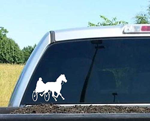 Vinyl Sticker Decal Harness Racing Horse Truck SUV Jockey SULKIE Laptop MAC Wall 7"Wide x 5"Tall, White