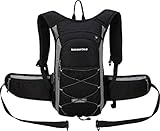 Insulated Hydration Backpack with 2L BPA FREE Bladder - Keeps Liquid Cool up to 5 Hours â€“ Waterproof pack for Running, Hiking, Cycling, Camping (Black/grey - With Waist Pack)