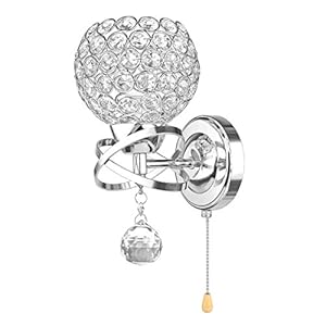 OurLeeme Moderne wandlamp van glas met spaarschakelaar E14 fitting (gloeilamp meegeleverd) zilver (1 verpakking)