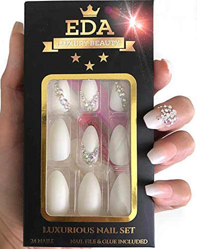 EDA LUXURY BEAUTY WHITE MATTE 3D LUXE CRYSTAL DESIGN Press On Nails Full Cover Acrylic Nail Kit Artificial Nail Tips False Nails Extra Long Oval Round Pointed Almond Stiletto Nail Art Fake Nails 3 EDA LUXURY BEAUTY WHITE MATTE 3D LUXE CRYSTAL DESIGN Press On Nails Full Cover Acrylic Nail Kit Artificial Nail Tips False Nails Extra Long Oval Round Pointed Almond Stiletto Nail Art Fake Nails