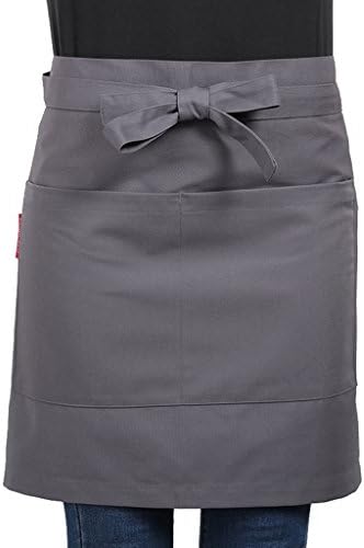 Grey short salon kitch restaurant waist apron with 2 pockets and waist ties for men and wome unisex