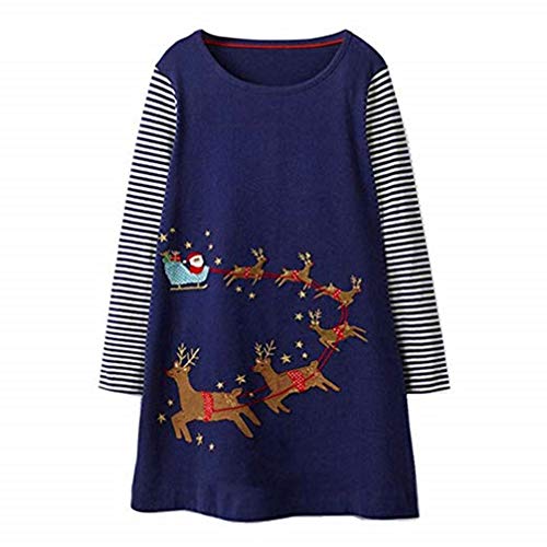 Winter Toddler Girl Christmas Tree Rain Deer Clothes Cotton Long Sleeve Shirt Casual Dress Shirt Blue