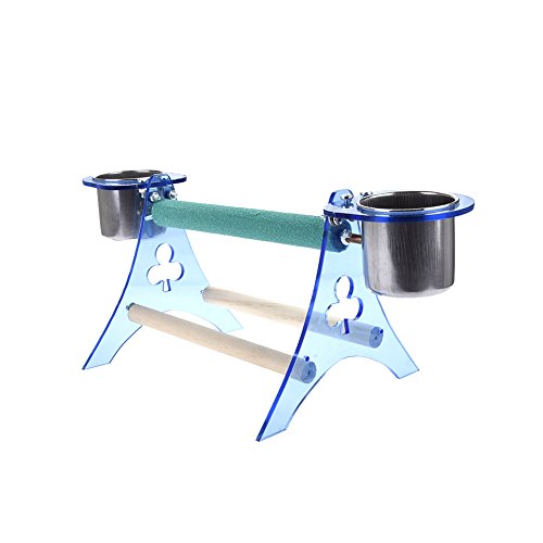 Bestmemories Parrot Desktop Feeding Stands Portable Parrot Perch Stands Training Bird Toys Bird Stands Pet Table Frame Bird Table Stands Bird Training Cage Stands with Two Food Containers (S, B)