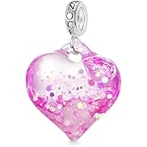 GNOCE Purple Pink Blue Glitter Heart Pendant Dangle Charm for Women,14K White Gold Plated S925 Sterling Silver BraceletNecklcae Charm for Her, Valentine Mother's Day Jewelry Gift
