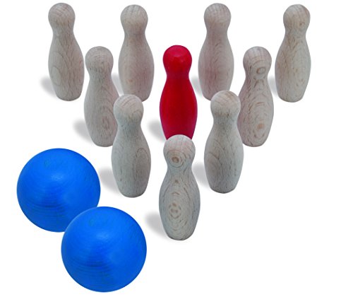 HEROS 100072302 - Bowling Spiel, bunt - Mitbringspiel aus Holz ab 3 Jahren - Reisespiel für unterwegs - 12-teilig - Made in Germany