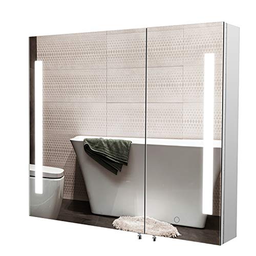 Homfa LED Lighted Bathroom Mirror 30L x 26H inch Medicine