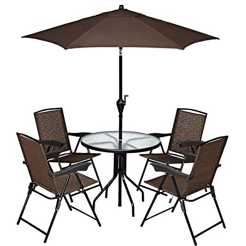Buy Goplus Bistro Set Patio Table 4 Sling Chairs & Umbrella Commercial