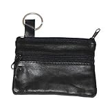 100% Genuine Leather Change Purse Key Ring Black #810