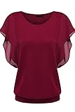 OURS Women's Summer Loose Casual Batwing Short Sleeve Chiffon Top T-shirt Blouse