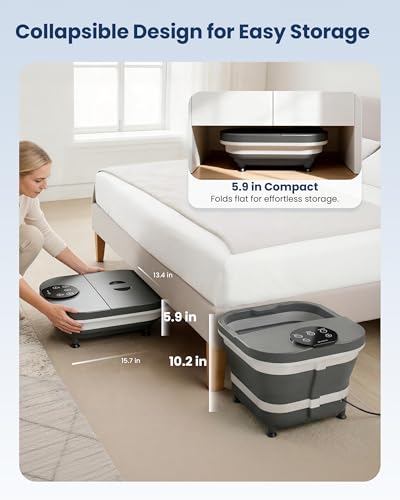 COMFIER Electric Foot Spa Massager with Heat & Automatic Rolling Massage, Adjustable Temperature, 180° Surround Water Spray, Large LED Display, Detachable Massage Plates, Gift for Family and Friends
