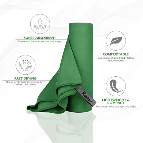 Relefree Microfiber Towel, 2 Sizes Sports, Travel, Camping Towel, XL(60x30'') & XS(24X15''), Quick Dry, Ultra Absorbent, Suitable for Fitness, Camping (ArmyGreen, Large Set (30x60" & 12x24"))
