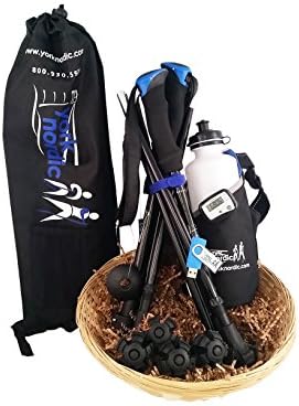 York Nordic 5 Piece Travel Walking Pole Gift Set - Folding Travel Poles, Training Videos, Water Bottle, Pedometer, Travel Bag, and Accessories