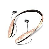 Bluetooth Headphones, DolTech 970 Wireless Stereo Sweatproof Retractable Earbuds Wire Sport Neckband Headphones Built-in Mic with Noise Cancellation Headset for iPhone Android Devices(Gold)