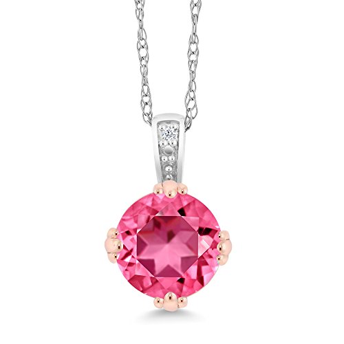 10K 2-Tone Gold Diamond Pendant Set with Round Pink Topaz from Swarovski