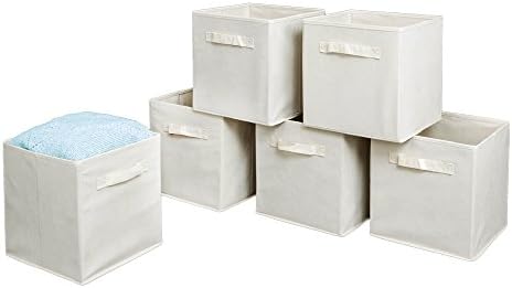 Kindsells (US Stock Foldable Storage Cubes, 6 Pack Non-Woven Fabrics Storage Boxes with Handles for Nursery, Closet, Kids Toys (Beige)
